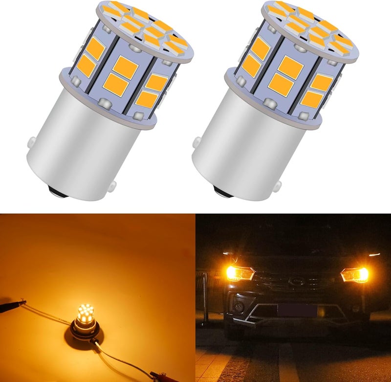 LEDYOTRY لمبة LED 1156 أمبر 12V-24V فائقة السطوع 7506 1141 BA15S P21W 1003 لمبة LED لإشارات الانعطاف، أضواء الفرامل الخلفية، أضواء DRL، أضواء مواقف، عبوة من 2 - Image 1
